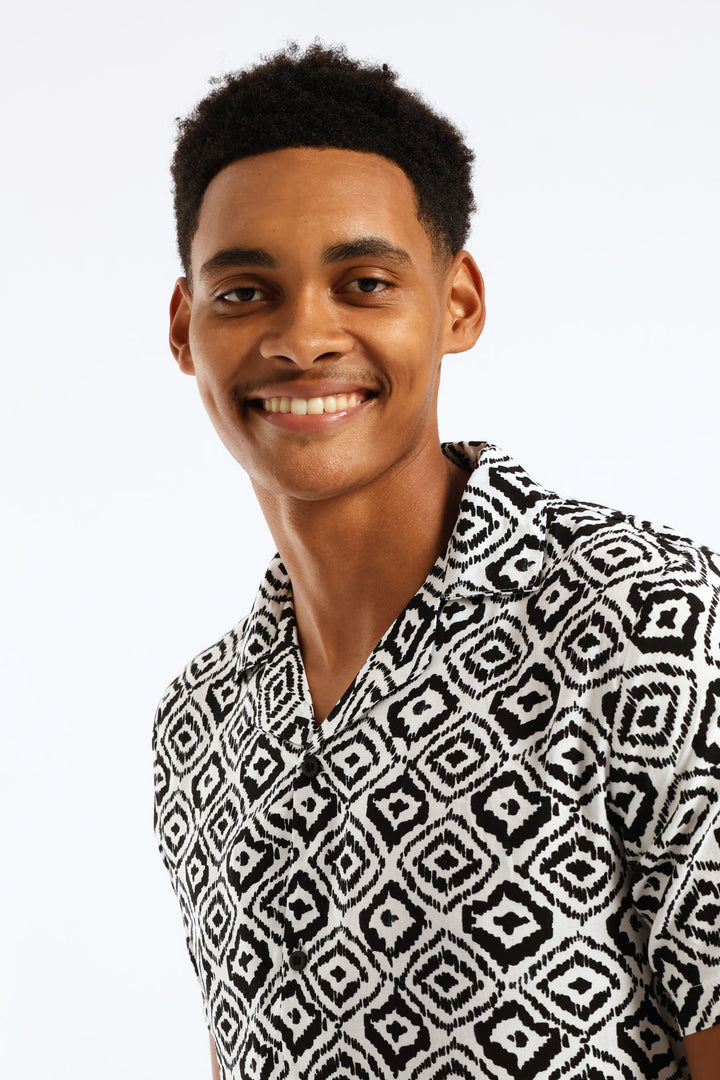 Abstract Aztec Viscose Shirt - Black/White