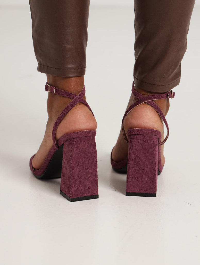 Ladies Block Mule Heel With Ankle Strap - Mauve