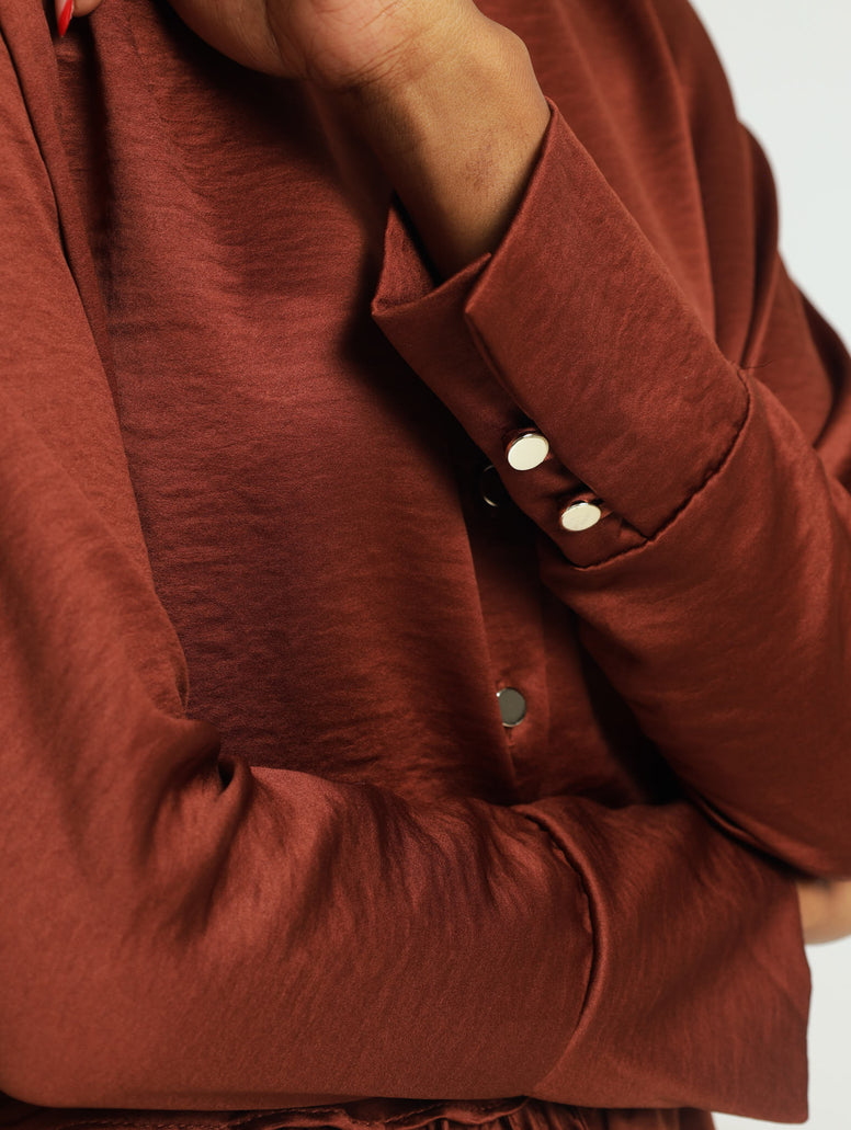 Long Sleeve Satin Shirt - Mahogany