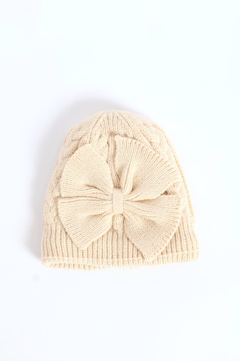 Pre-Girls Cable 3D Bow Beanie - Cream