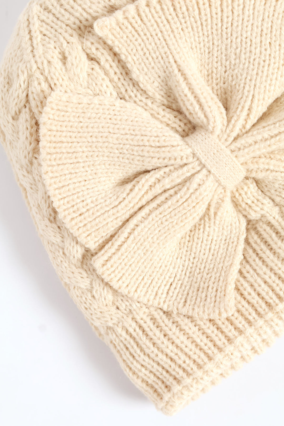 Pre-Girls Cable 3D Bow Beanie - Cream