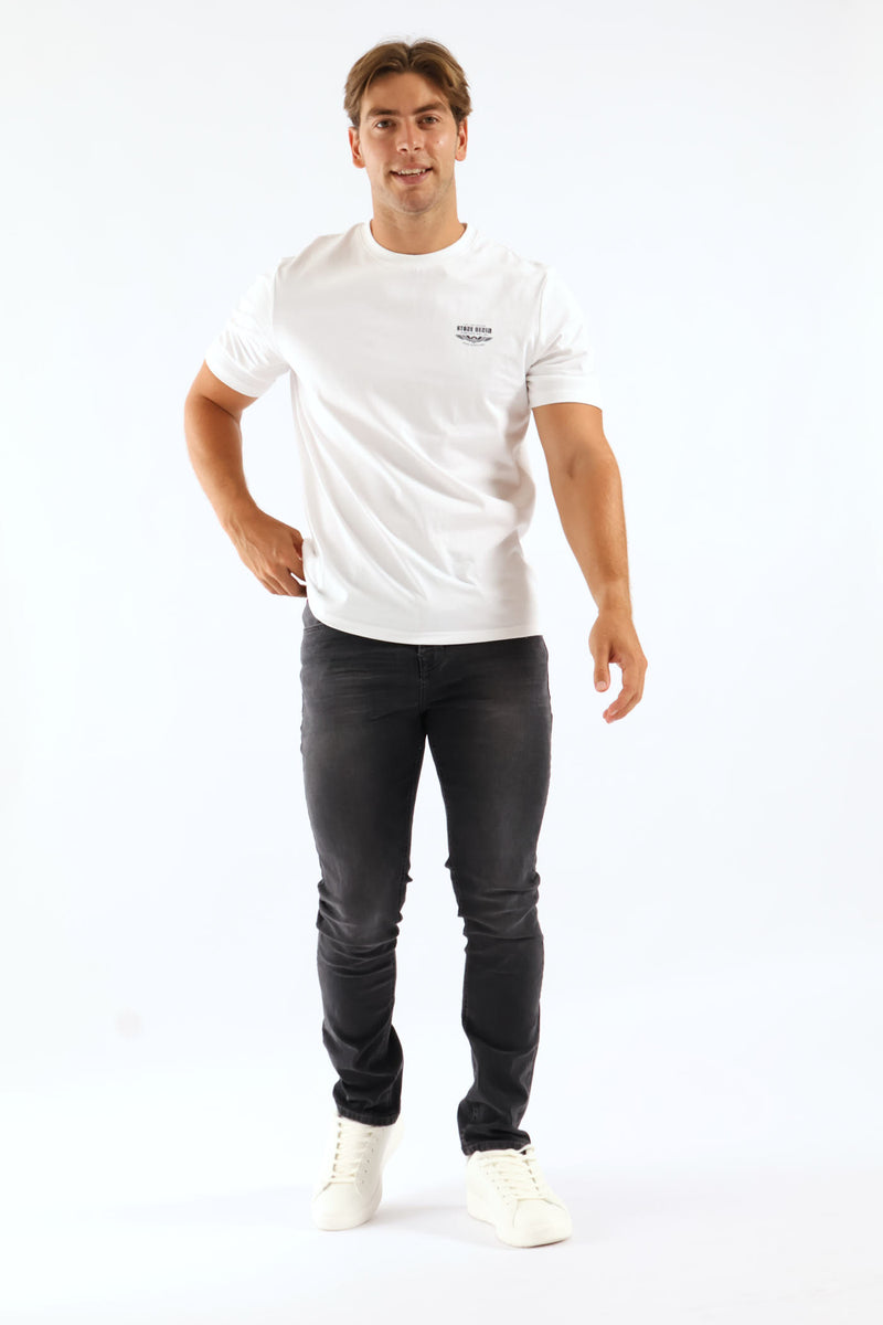 Stone Denim Wings Heavy Weight Chest Print Tee - White