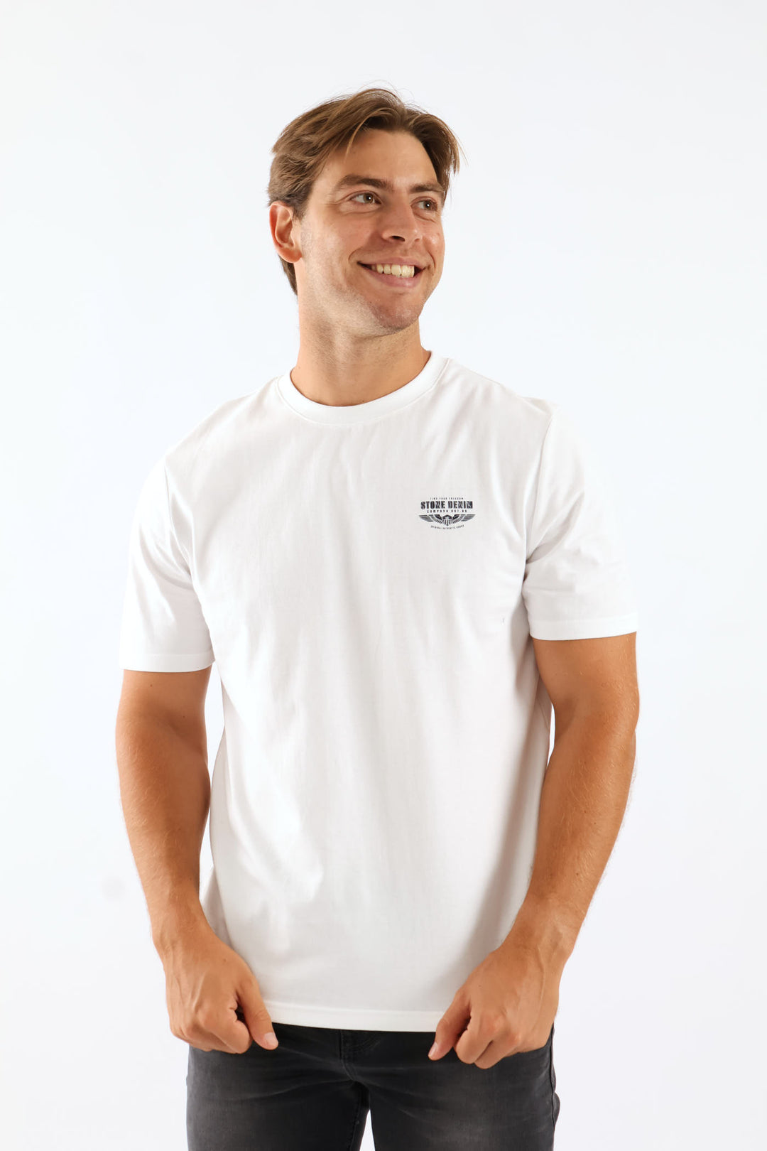 Stone Denim Wings Heavy Weight Chest Print Tee - White