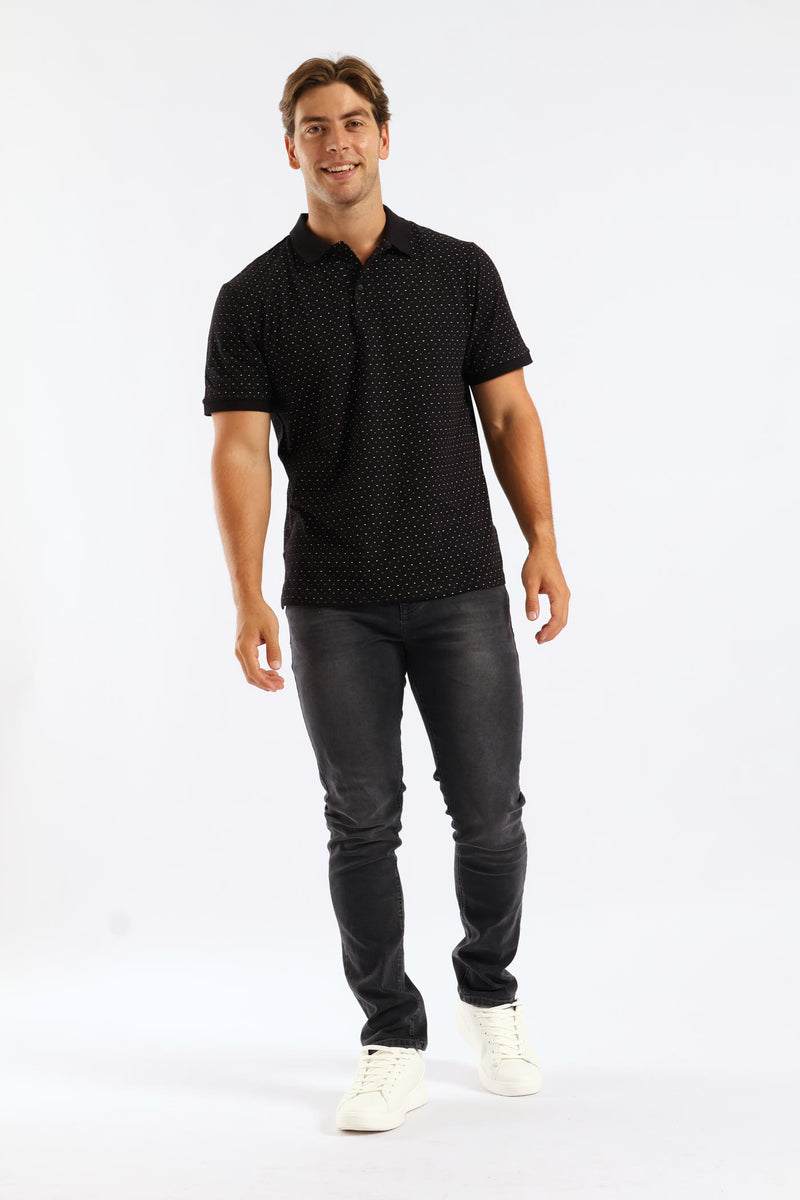 Dot Dash Print Golfer - Black