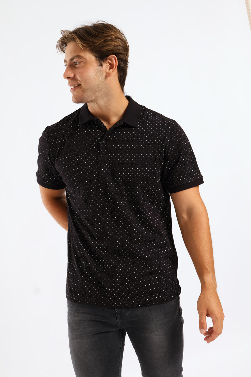 Dot Dash Print Golfer - Black
