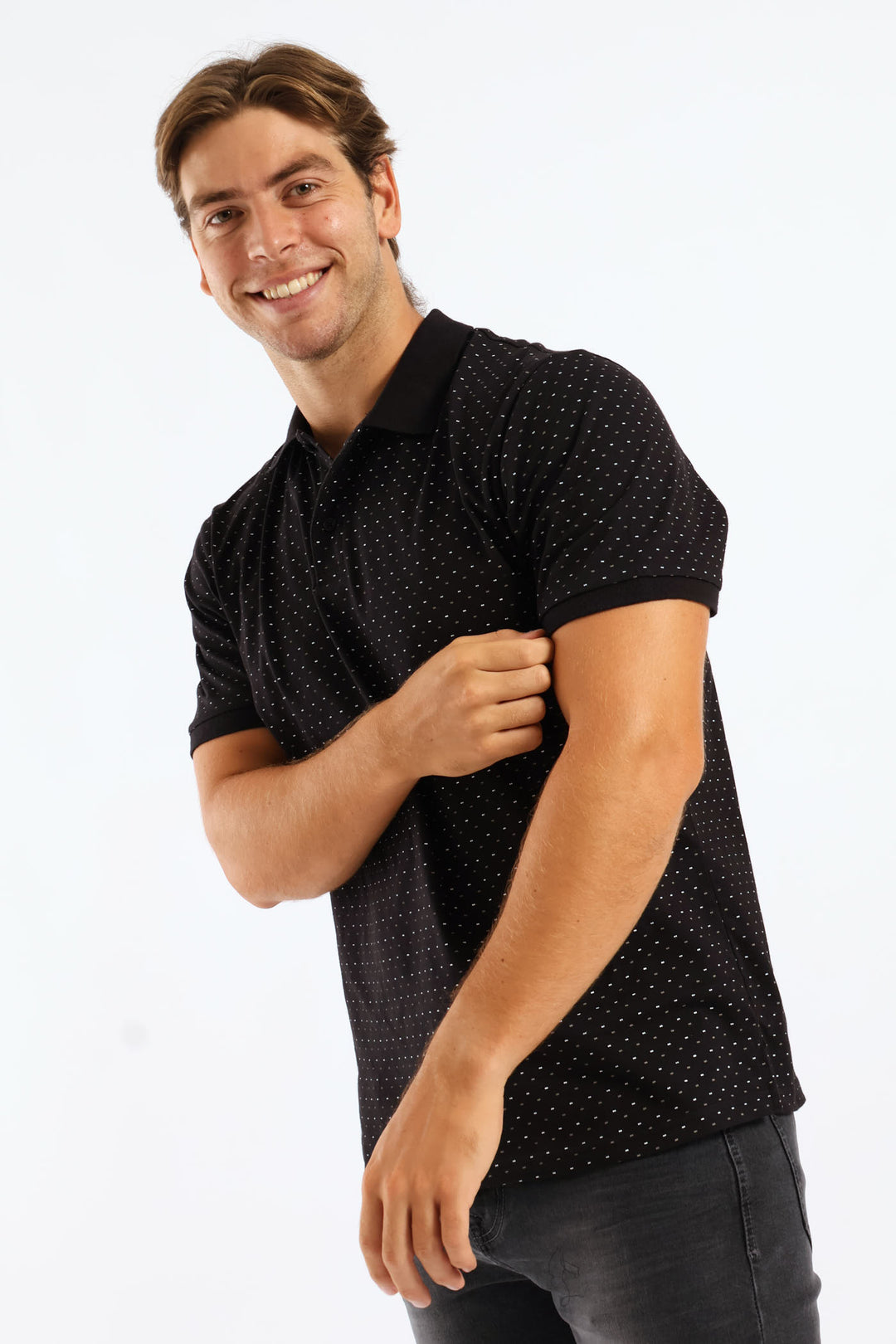 Dot Dash Print Golfer - Black