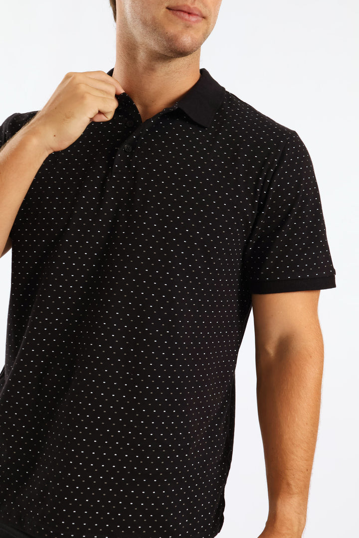 Dot Dash Print Golfer - Black