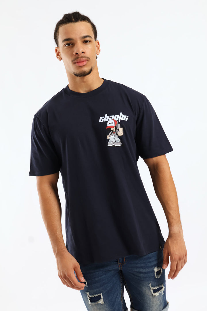Chaotic Small Print Tee - Navy