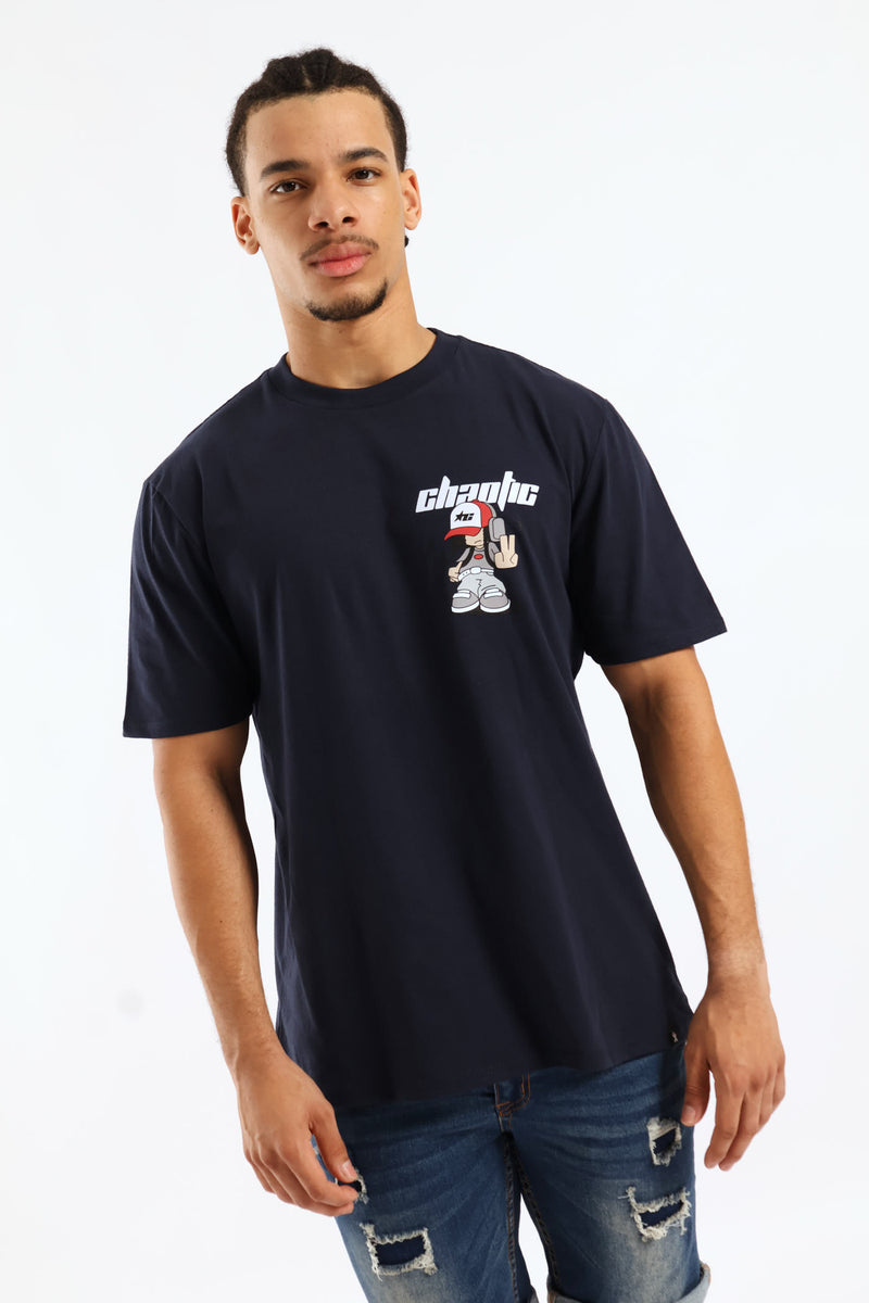 Chaotic Small Print Tee - Navy