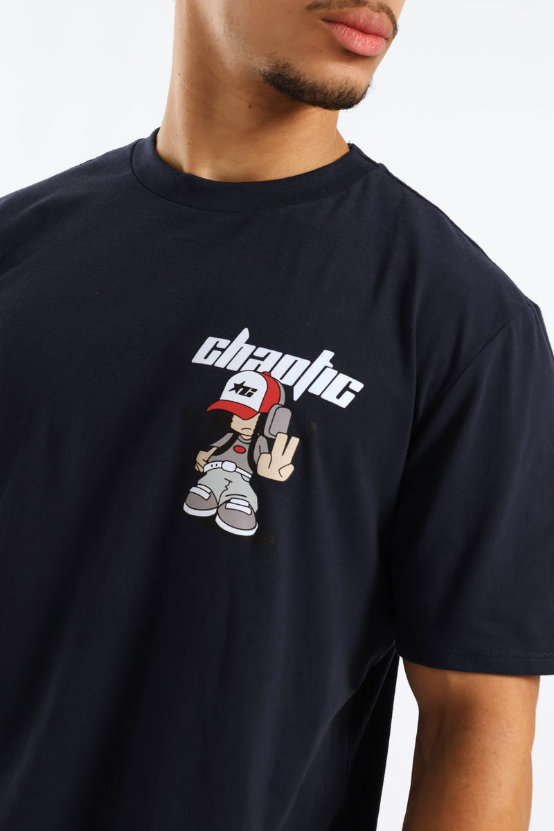 Chaotic Small Print Tee - Navy