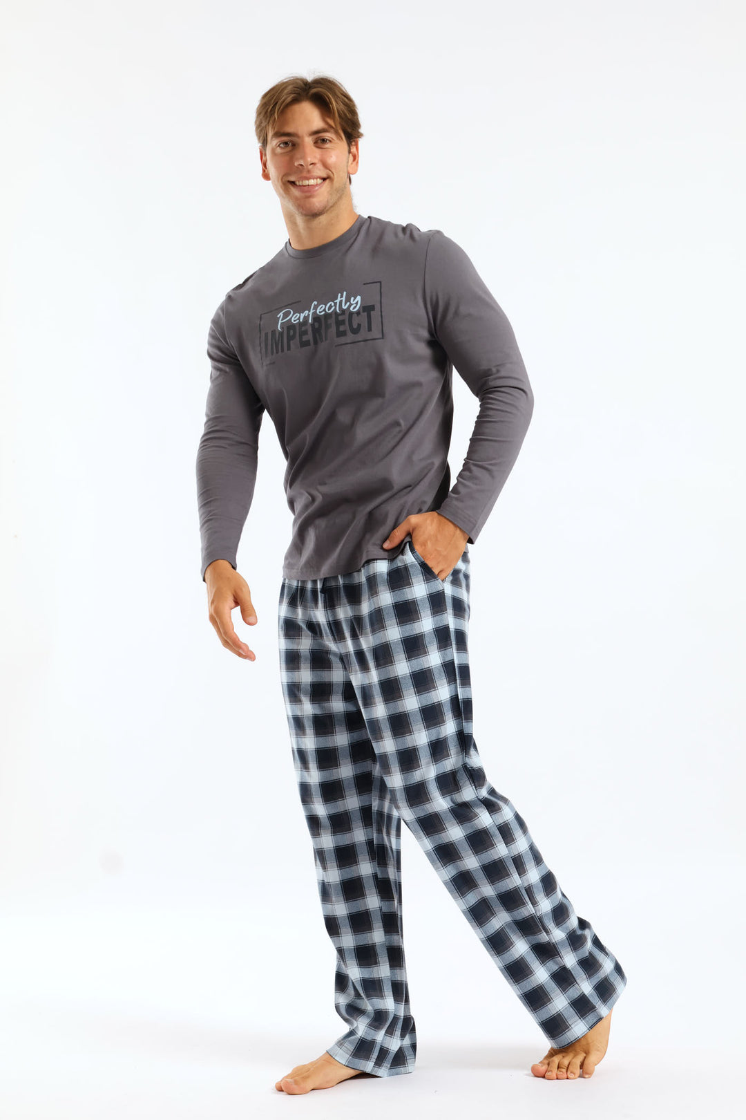 Imperfectly Perfect Chest Print Long Sleeve Tee - Indigo
