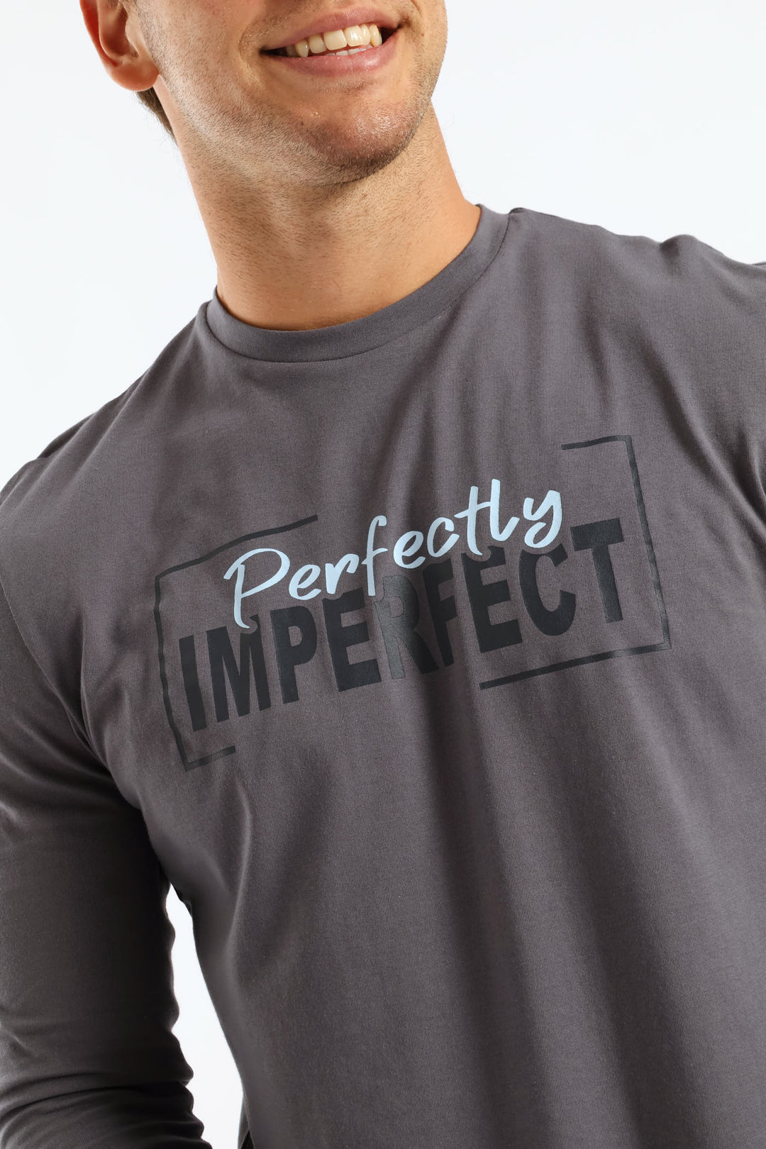 Imperfectly Perfect Chest Print Long Sleeve Tee - Indigo