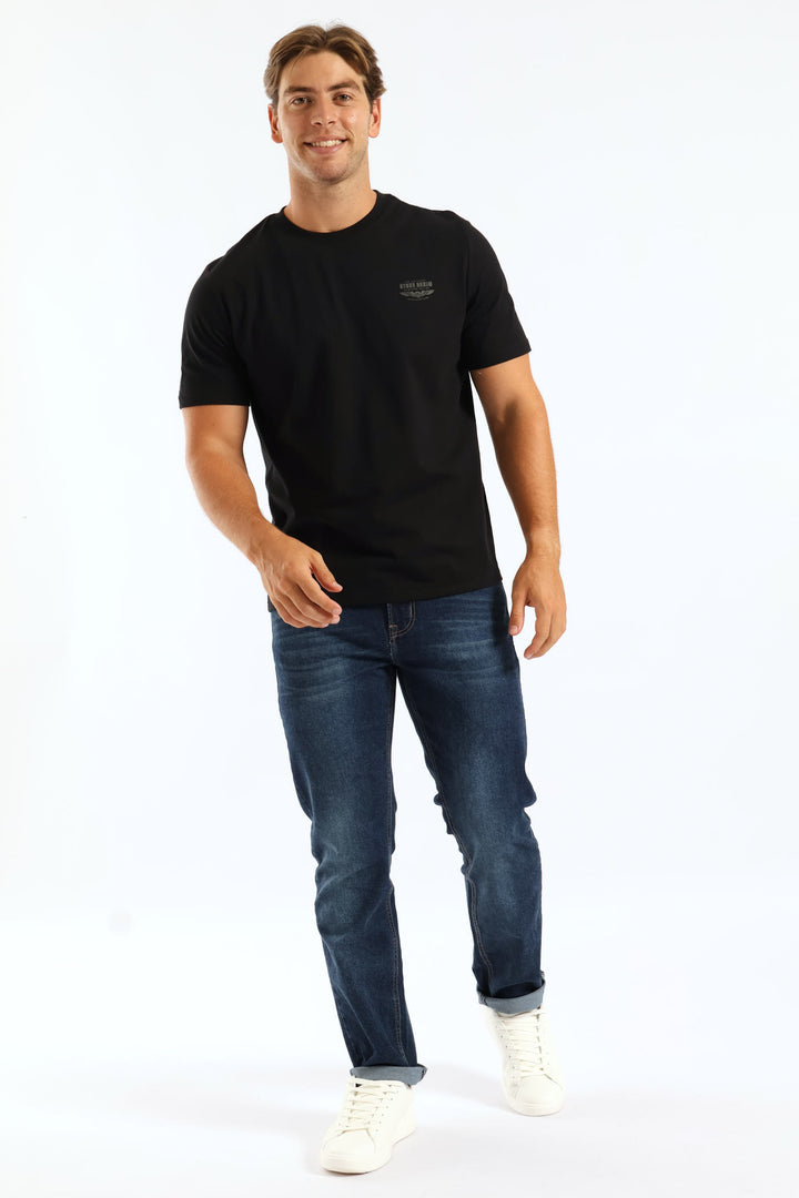 Stone Denim Wings Heavy Weight Chest Print Tee - Black