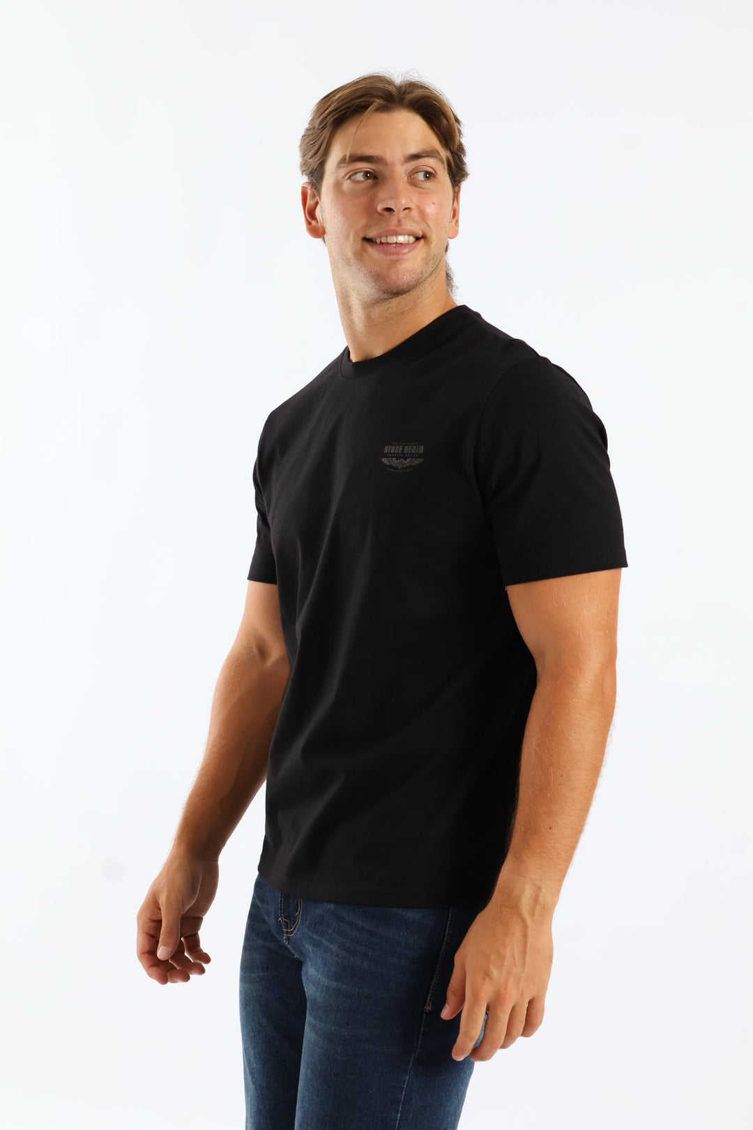 Stone Denim Wings Heavy Weight Chest Print Tee - Black