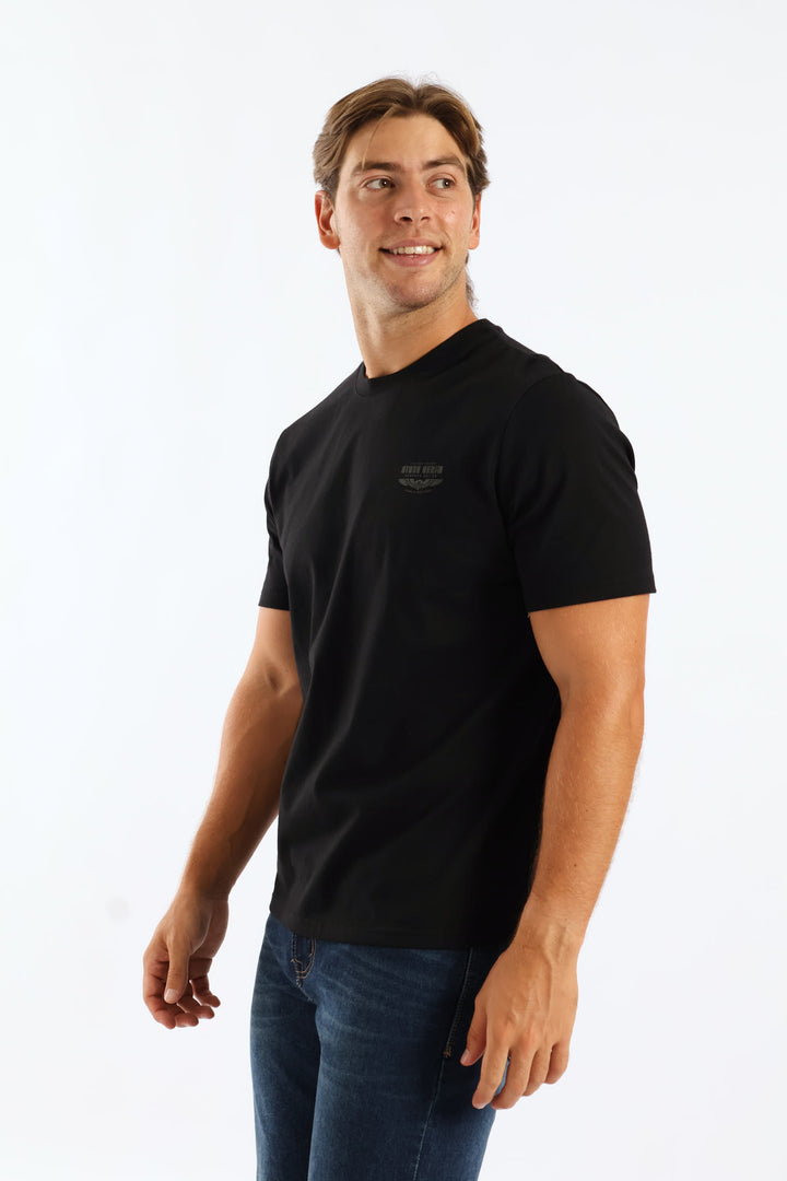 Stone Denim Wings Heavy Weight Chest Print Tee - Black