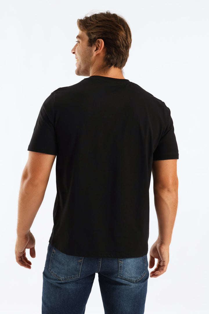 Stone Denim Wings Heavy Weight Chest Print Tee - Black