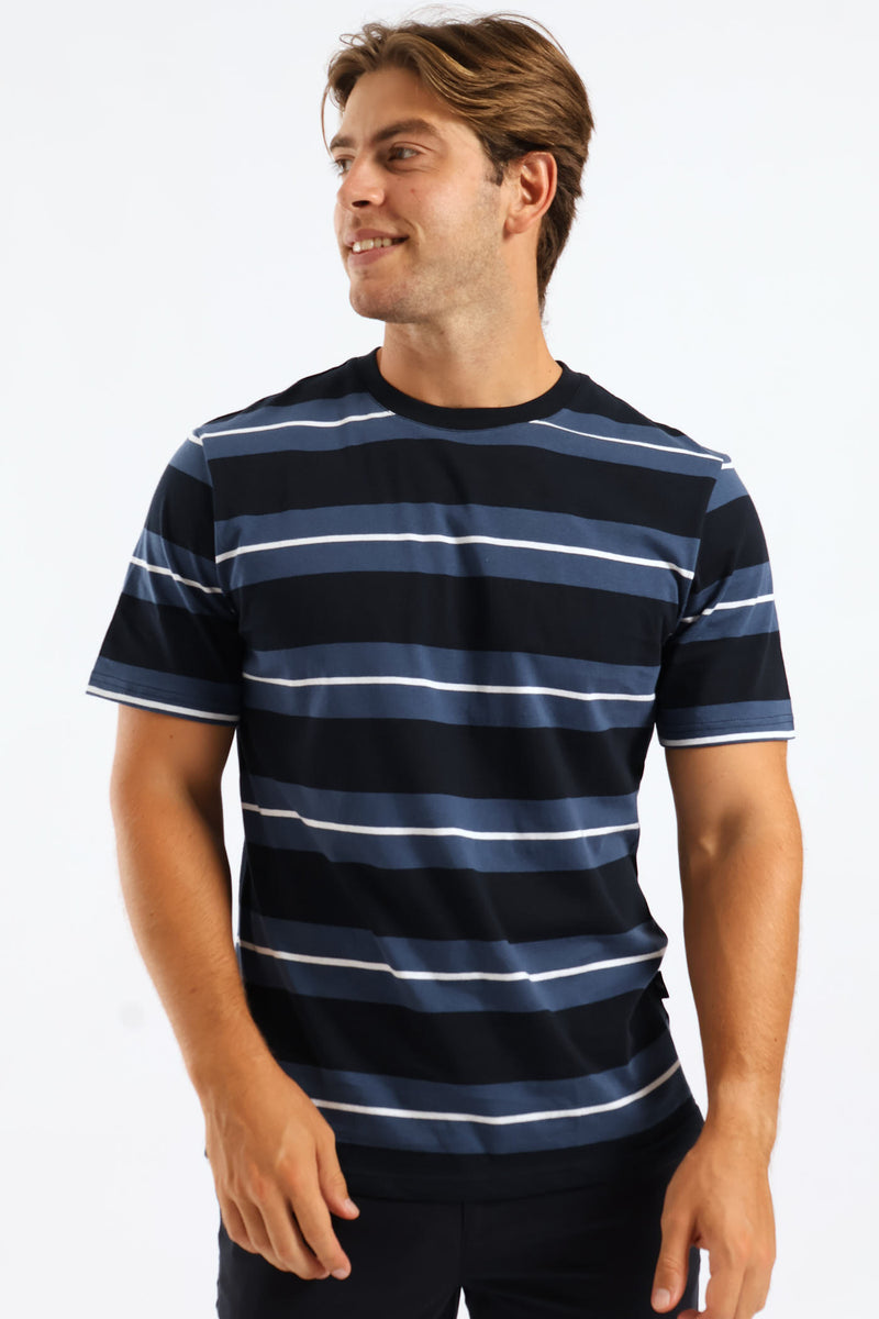 Duo Stripe Tee - Navy