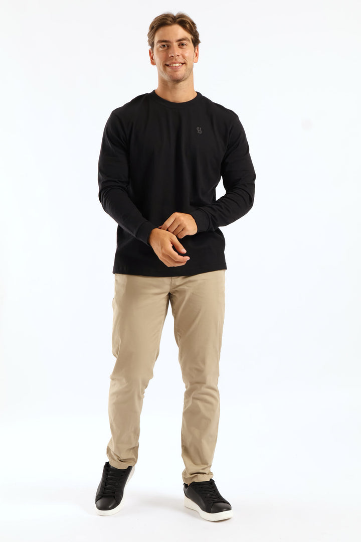 Long Sleeve Slub Crew Tee - Black