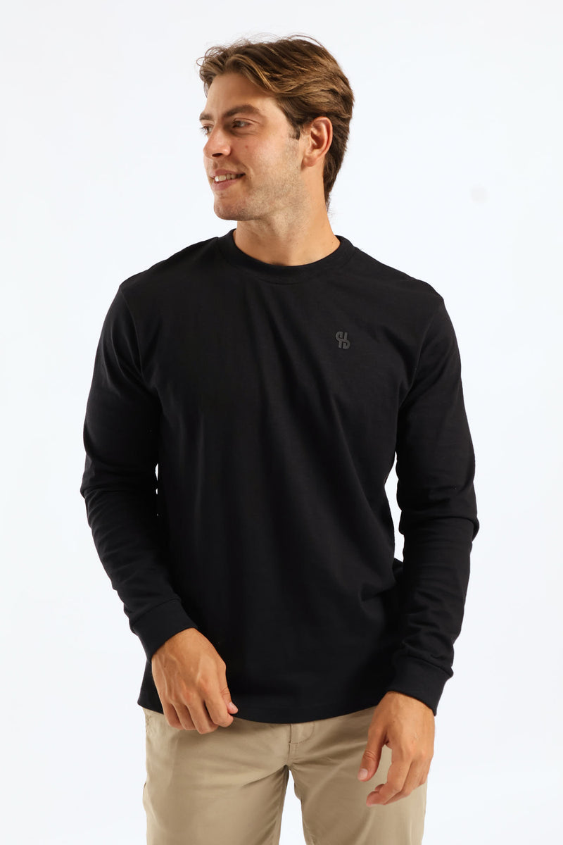 Long Sleeve Slub Crew Tee - Black