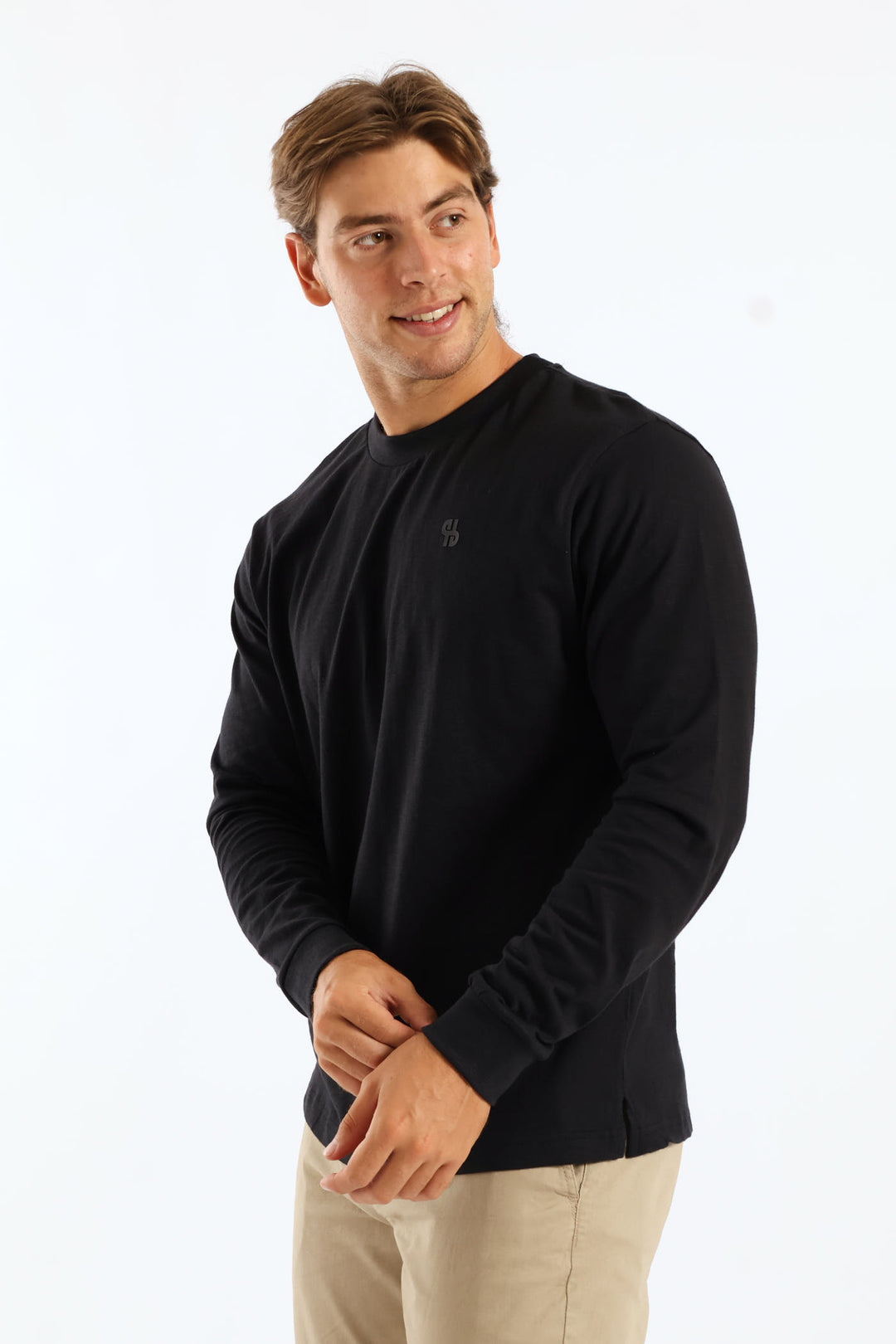 Long Sleeve Slub Crew Tee - Black