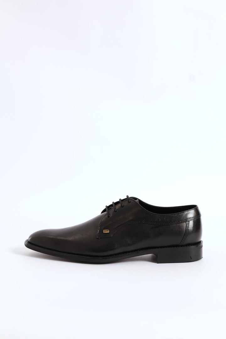Leather Plain Toe Derby Shoe - Black