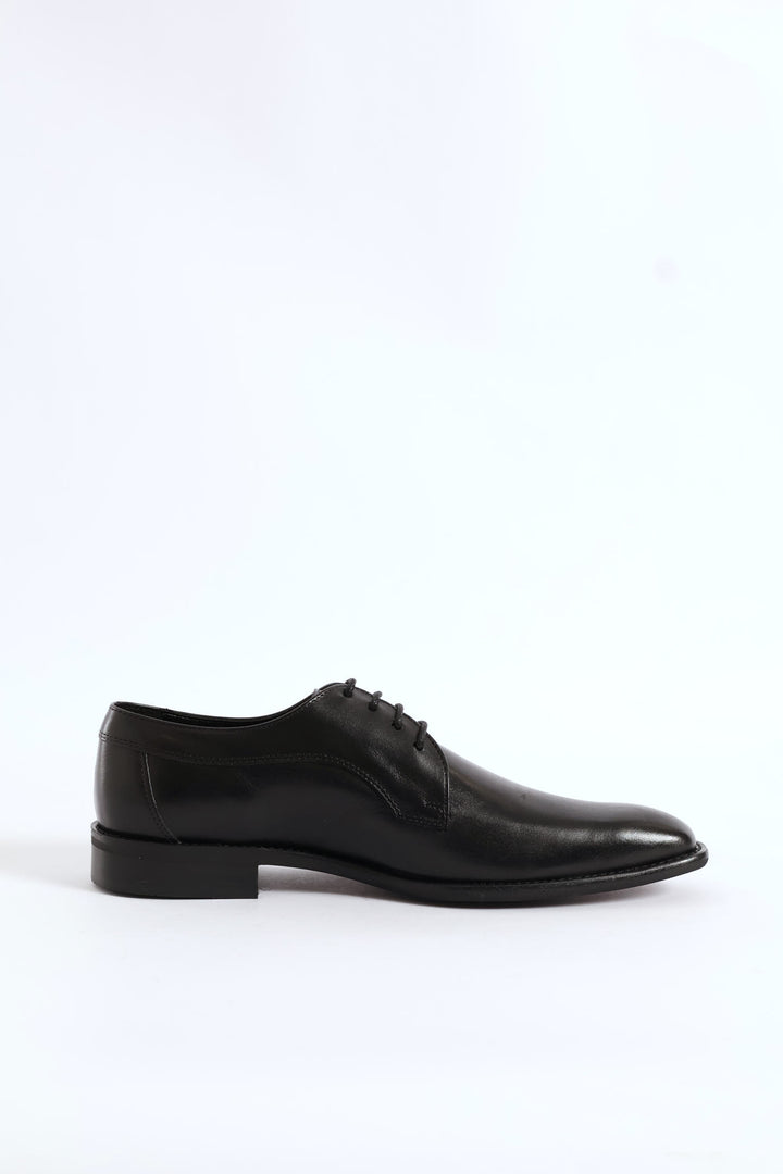 Leather Plain Toe Derby Shoe - Black
