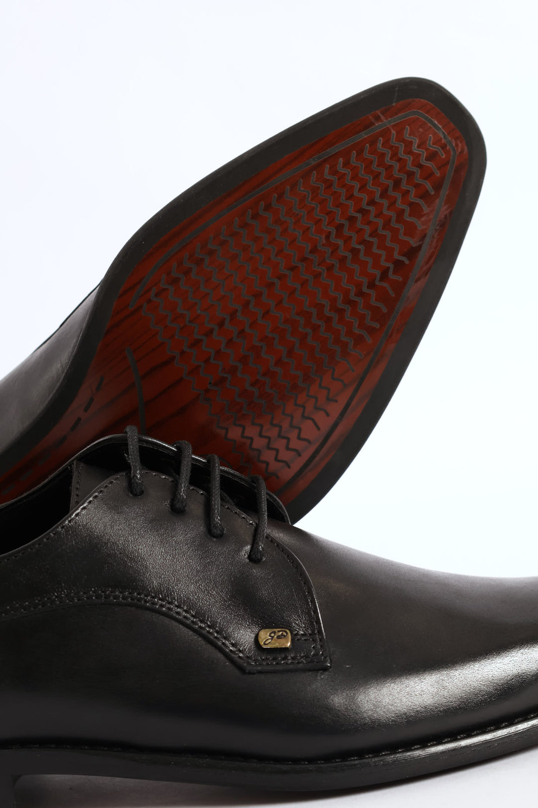 Leather Plain Toe Derby Shoe - Black