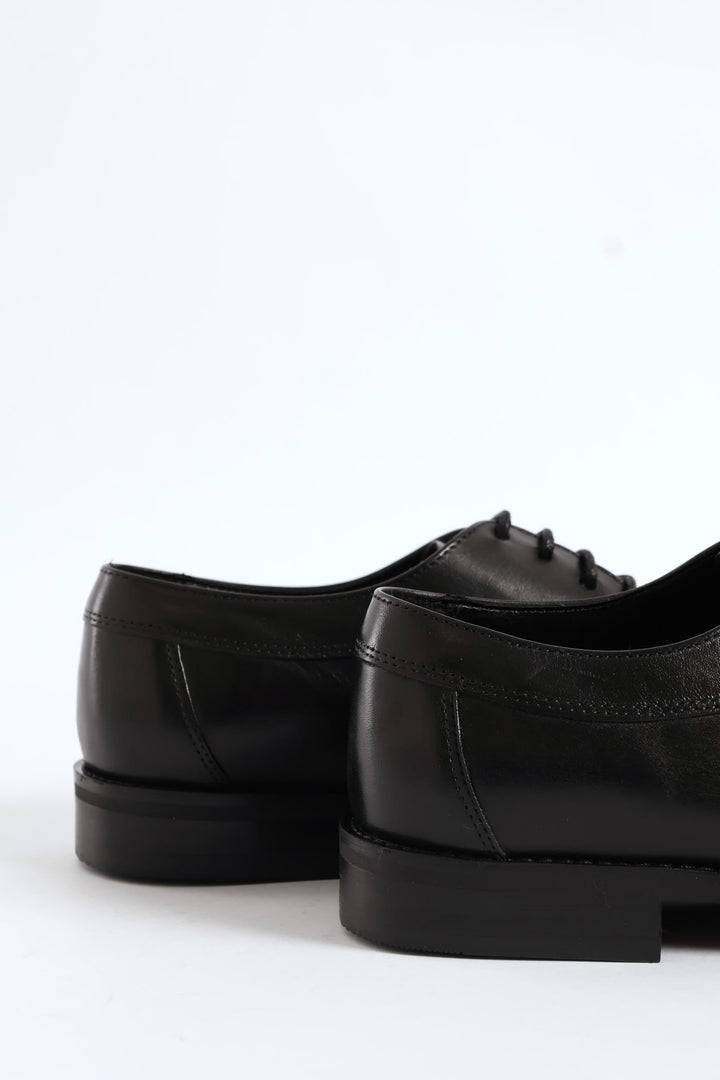 Leather Plain Toe Derby Shoe - Black