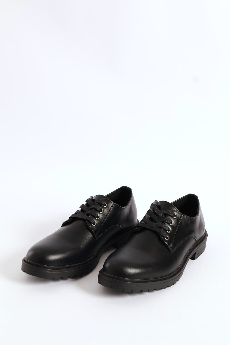 Basic Lace Up Smart Casual Derby Shoe - Black