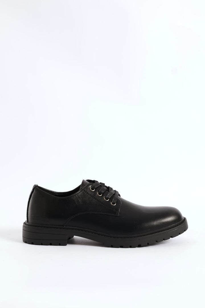 Basic Lace Up Smart Casual Derby Shoe - Black