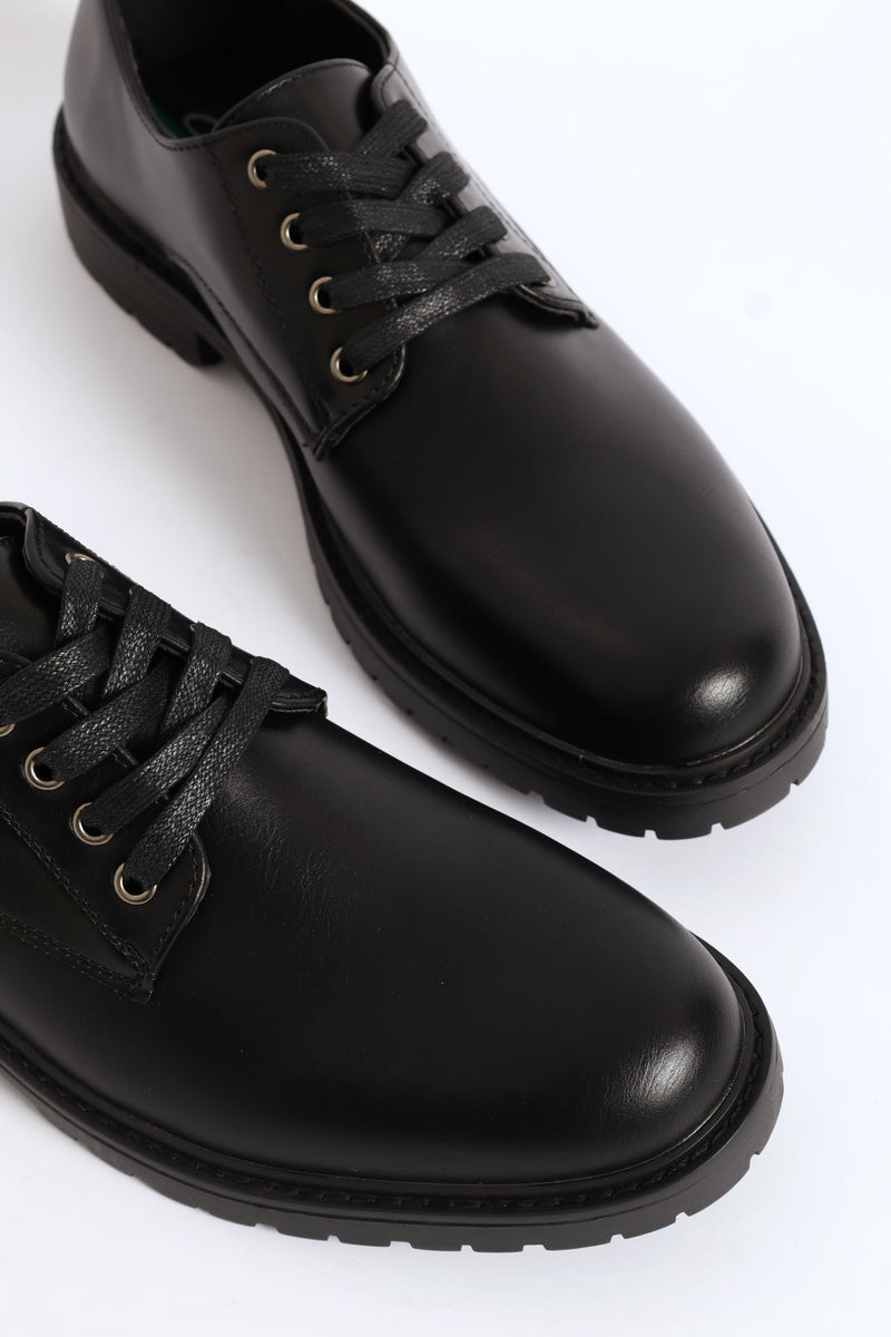 Basic Lace Up Smart Casual Derby Shoe - Black