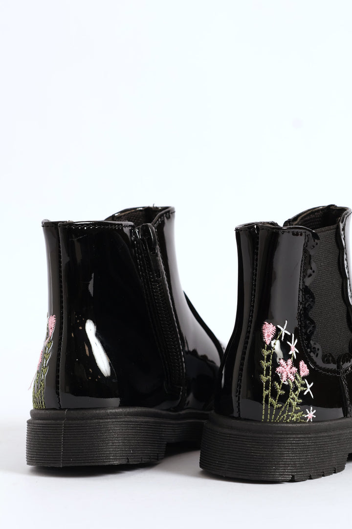 Pre-Girls Patent Chelsea Boot - Black