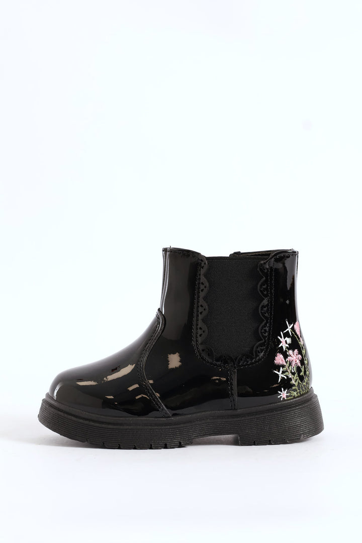 Pre-Girls Patent Chelsea Boot - Black