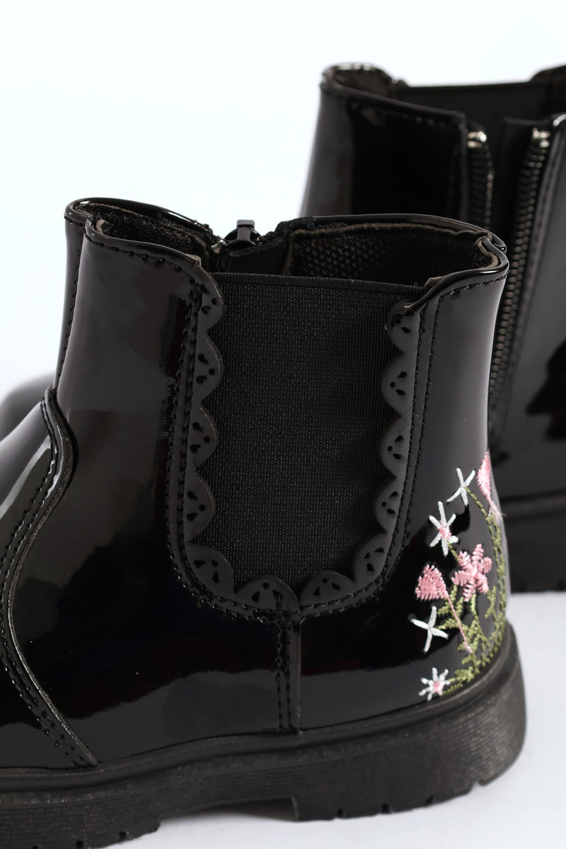 Pre-Girls Patent Chelsea Boot - Black