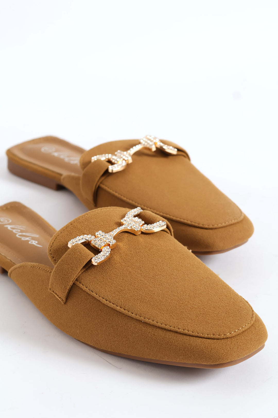 Square Toe Metal Trim Weave Mule Loafer - Taupe