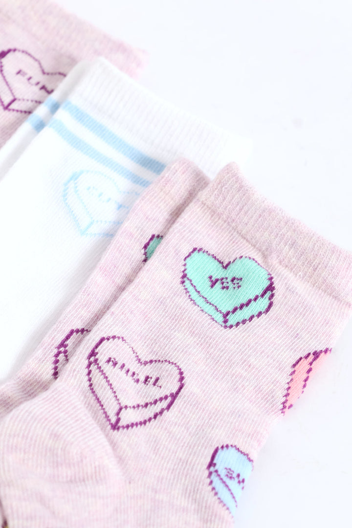 Pre-Girls Hearts Print Anklet Socks - Multi