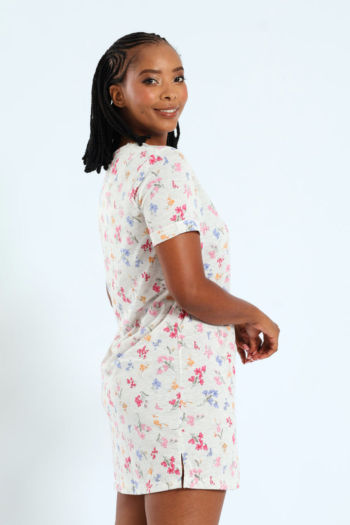 Button Through Knit Sleepshirt - Grey Melange