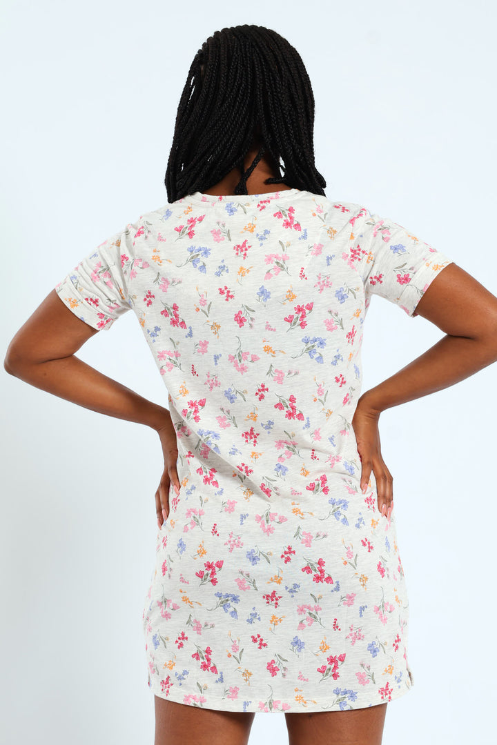 Button Through Knit Sleepshirt - Grey Melange