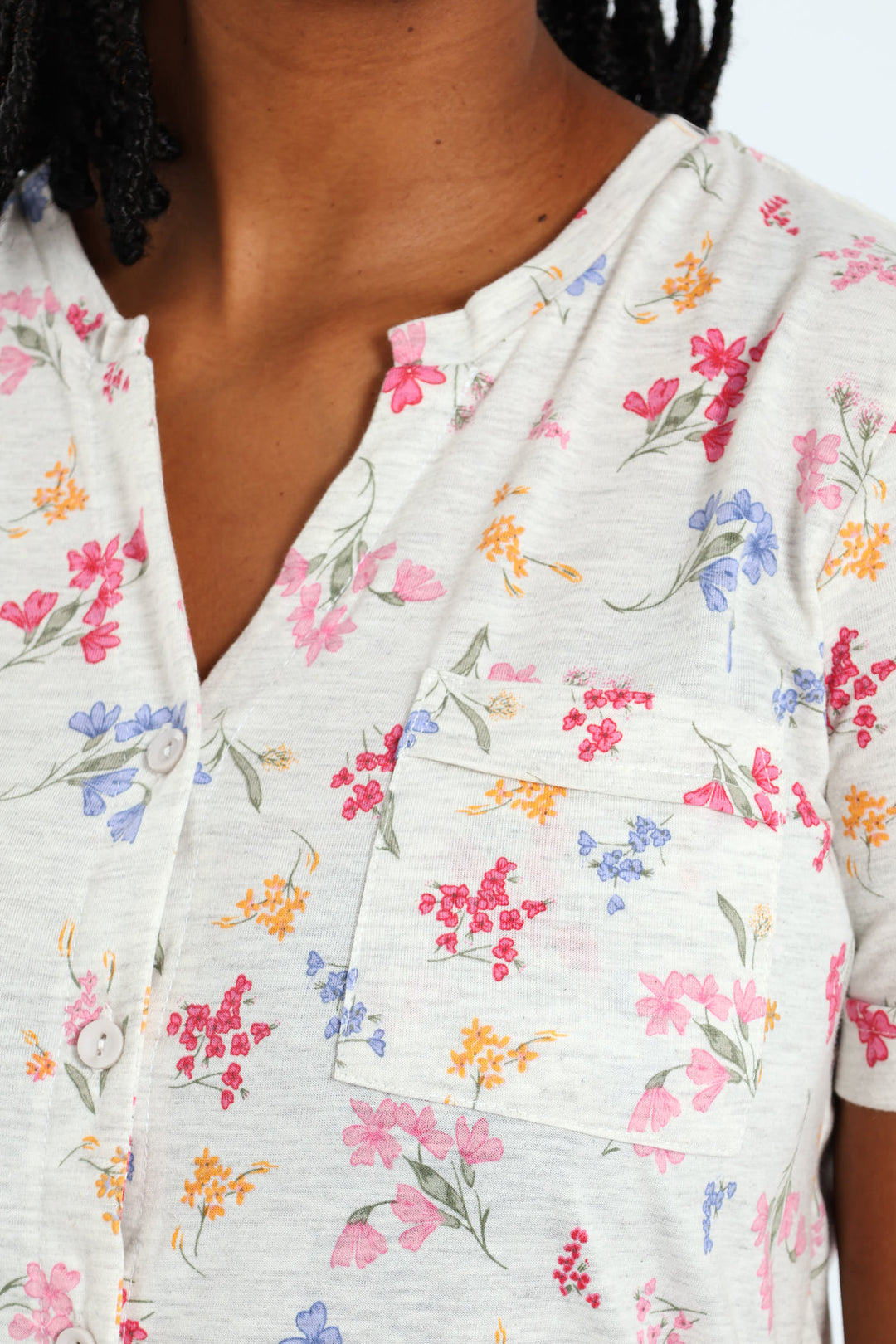 Button Through Knit Sleepshirt - Grey Melange