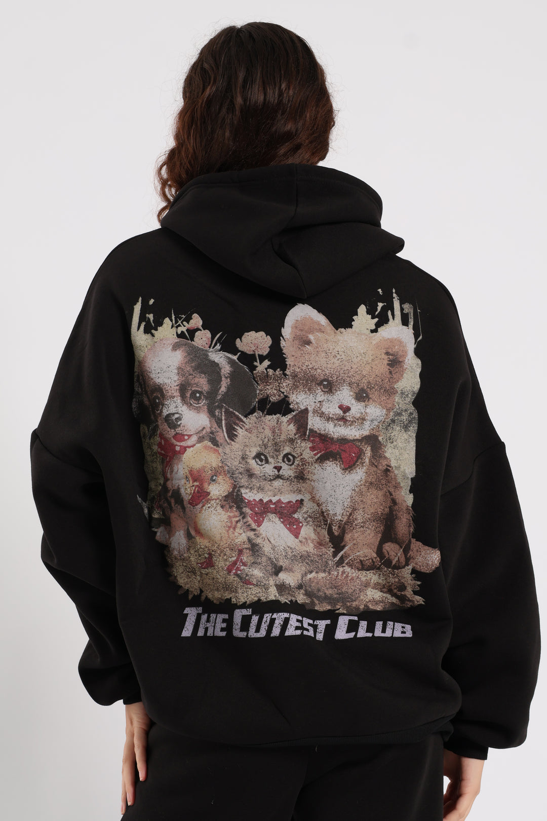 Cute Oversized Printed Hoody - Black