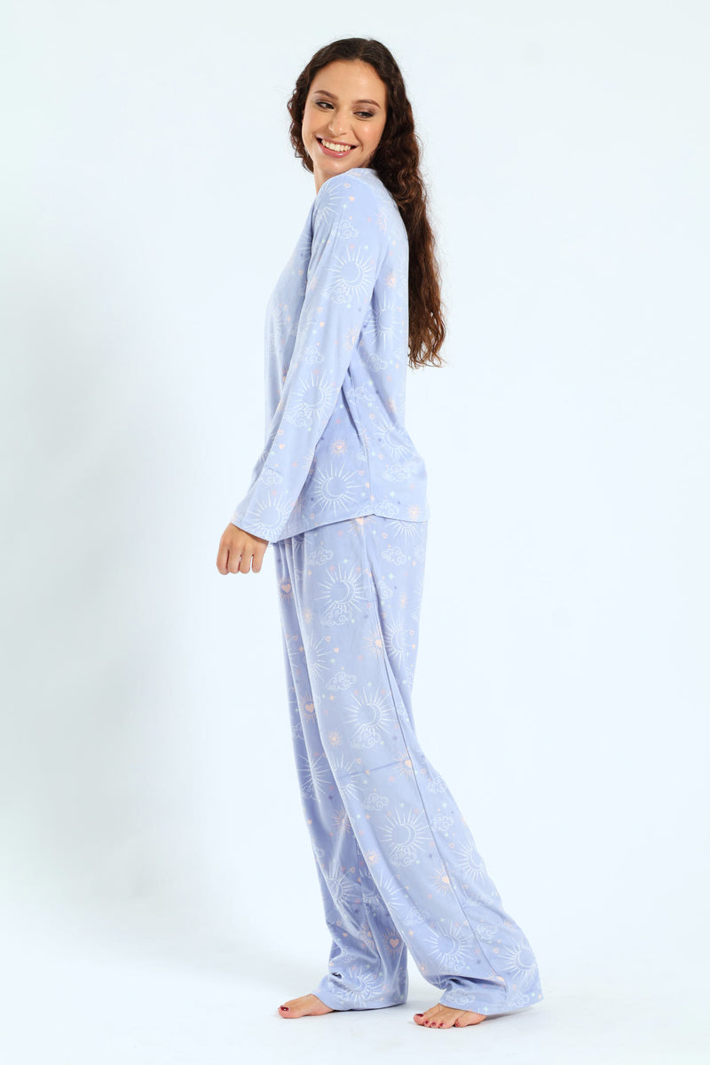 Velour Celestial Top & Pants Pj Set - Purple