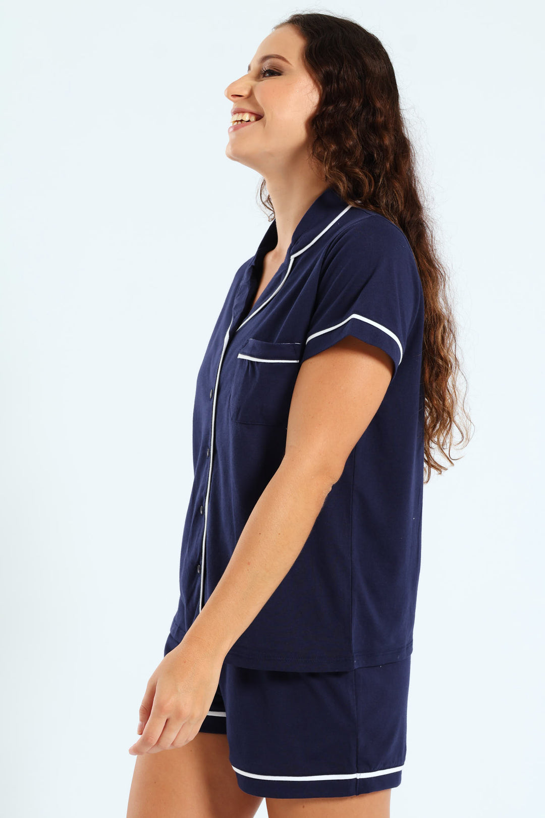 Button Through & Short Knit Set - Navy