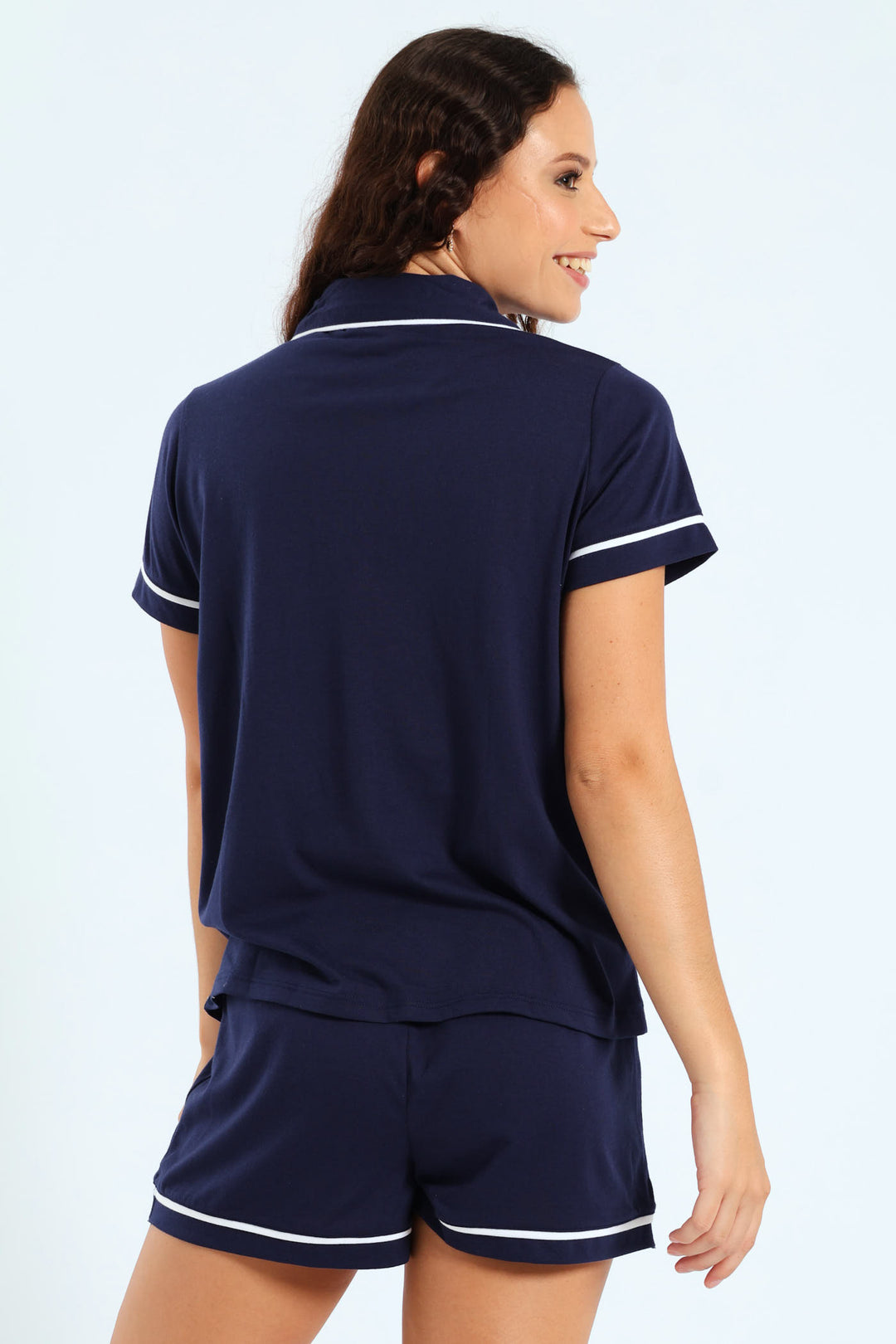 Button Through & Short Knit Set - Navy