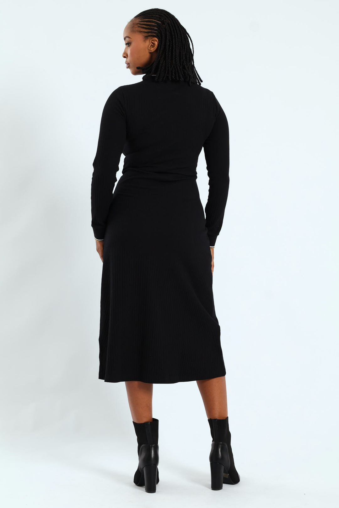 Zoe Long Sleeve Rib Fitted Dress - Black