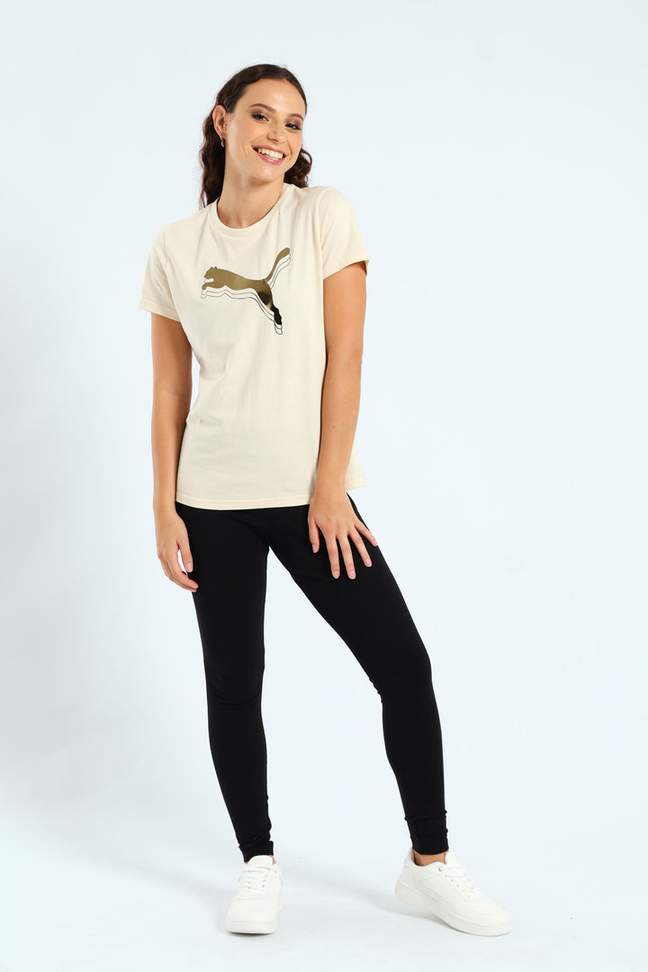 Essential Metallic Logo Tee - Tan