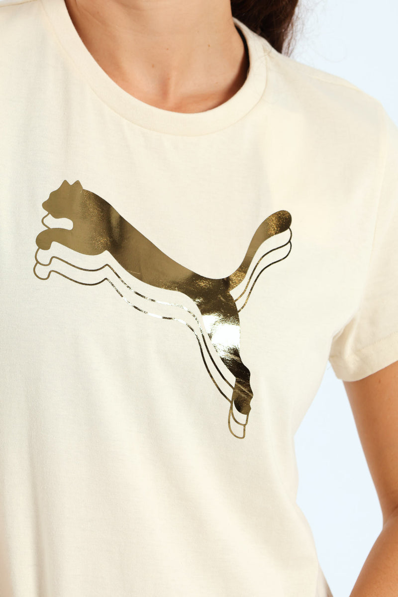 Essential Metallic Logo Tee - Tan