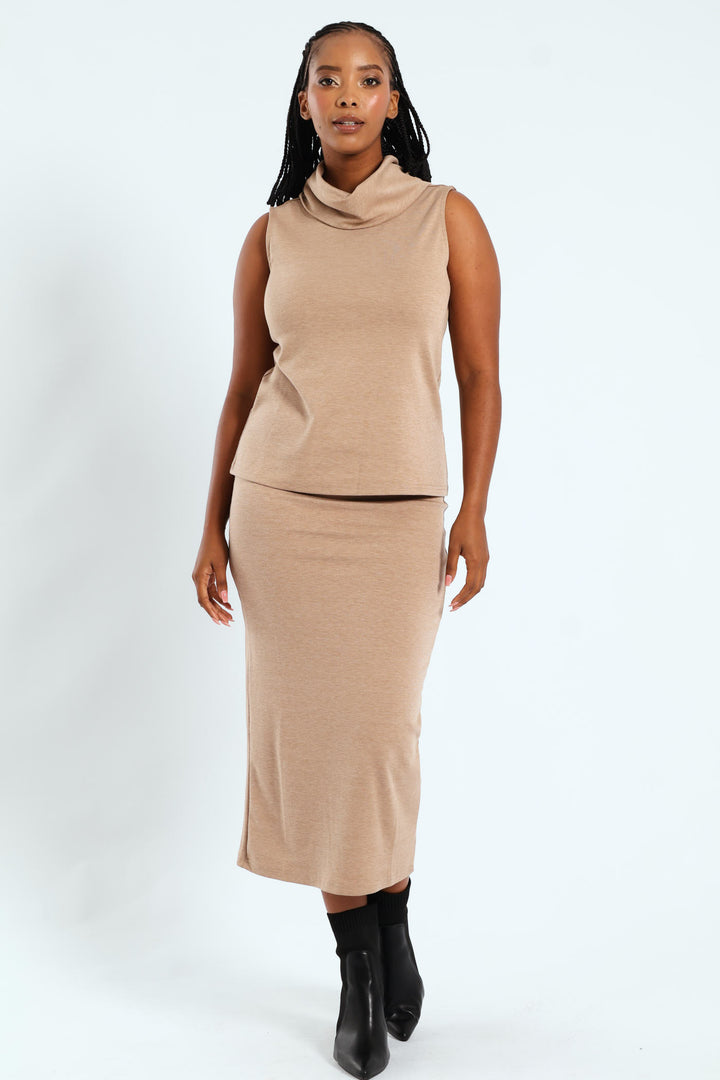 Roll Neck Ponti Top - Stone