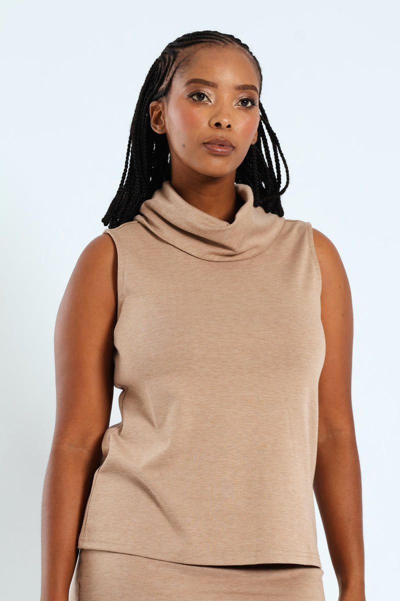 Roll Neck Ponti Top - Stone