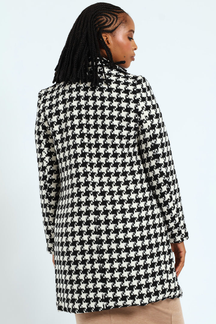 Charlotte Houndstooth Single Breasted Coat - Black/Cream