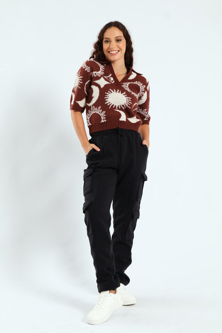 Pattern Collar Knitwear - Brick